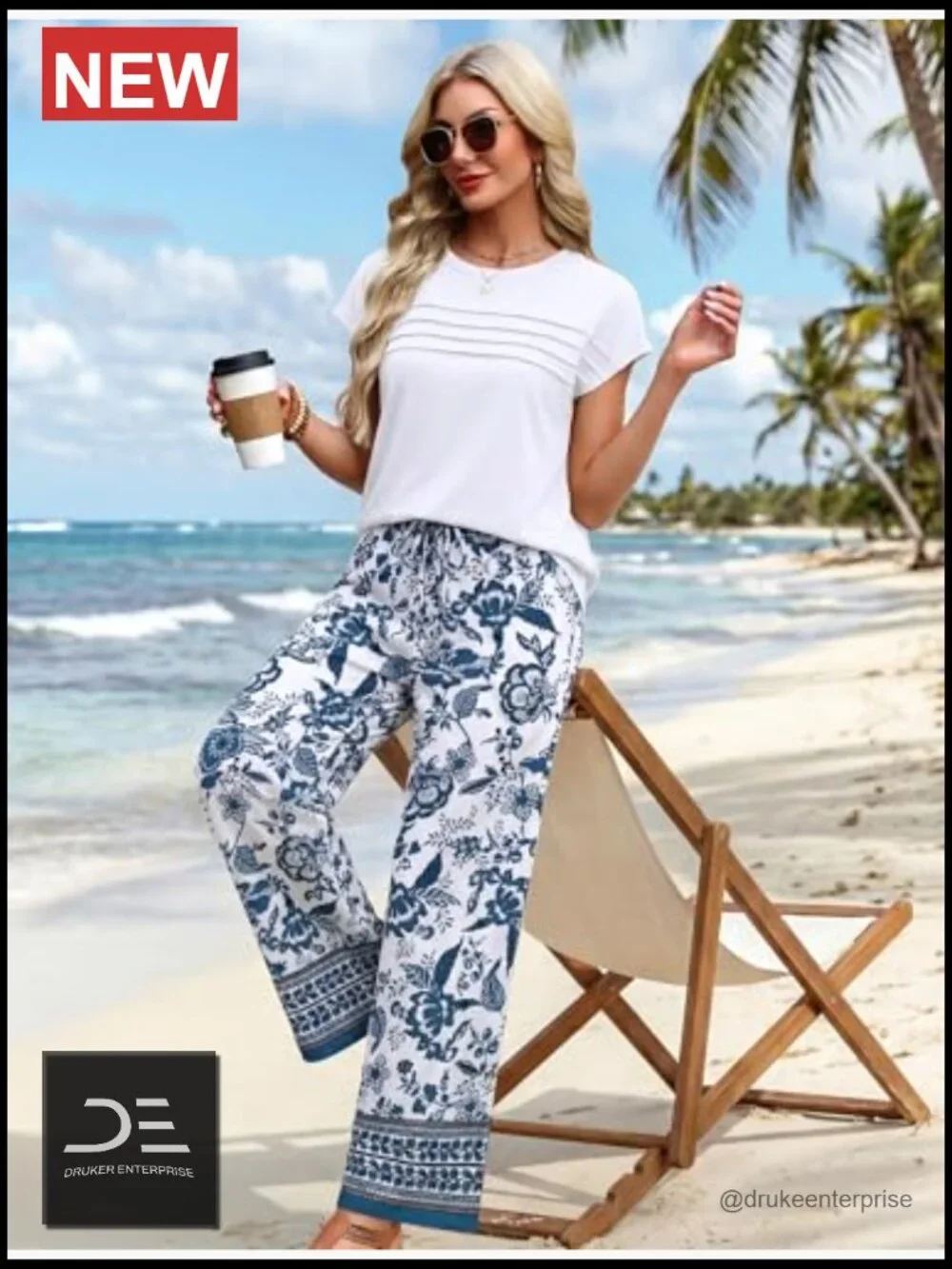 Matching Two Piece Set - Cap Sleeve Top & Wide Leg Pants